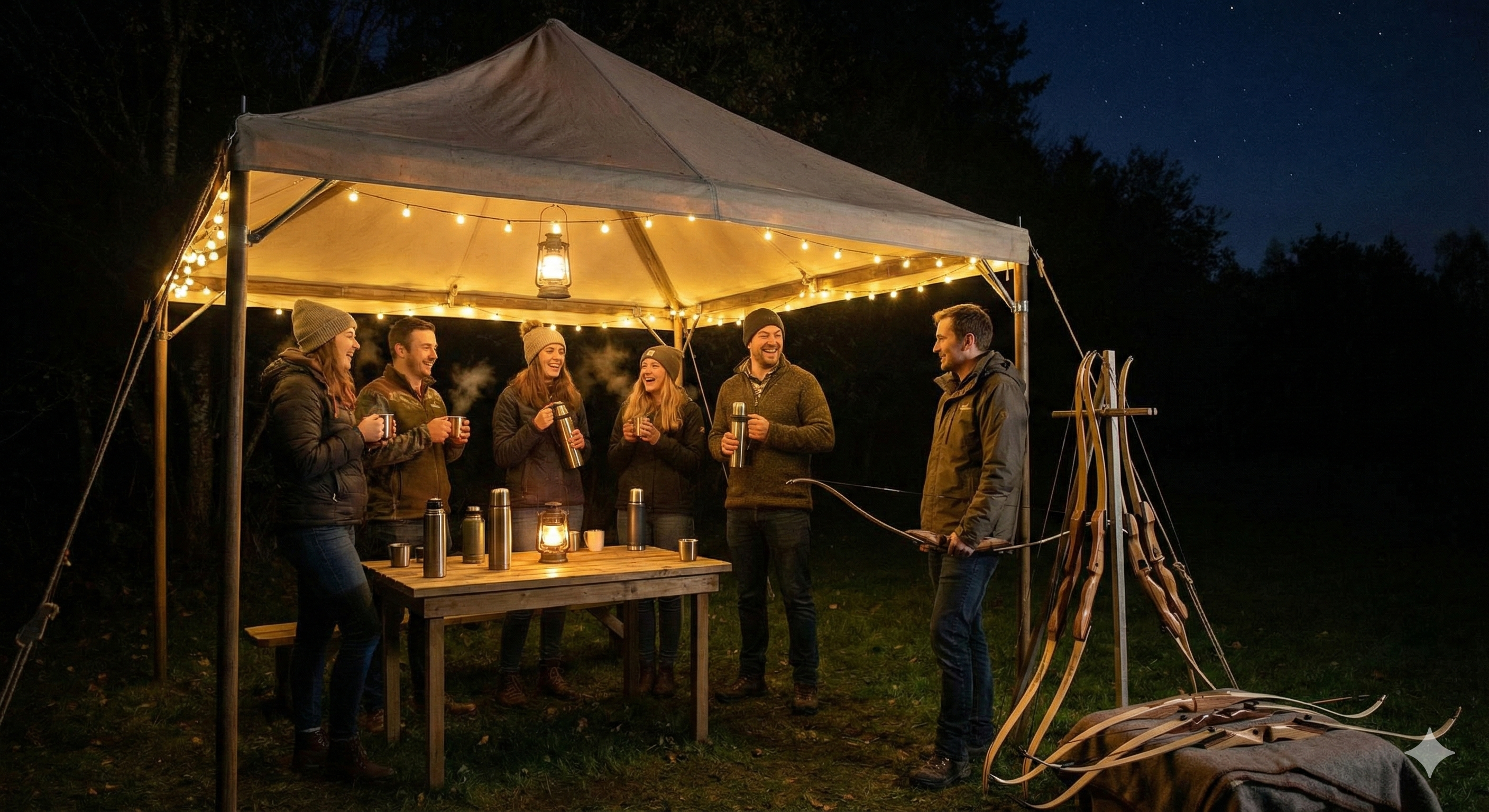 Nachtbogenschießen: Bogenschießen während des Teamevents